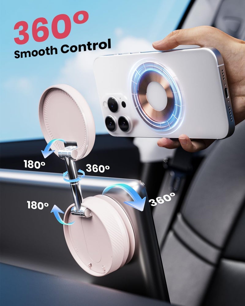 MiiKARE Upgraded 360° Vacuum Magnetic Car Phone Holder for Magsafe [96+LBS Strongest Suction & 2800gf Strongest Magnetic], Adjustable Car Phone Mount for Your Car/Gym/Mirror for iPhone & Android, Light Pink - Image 5